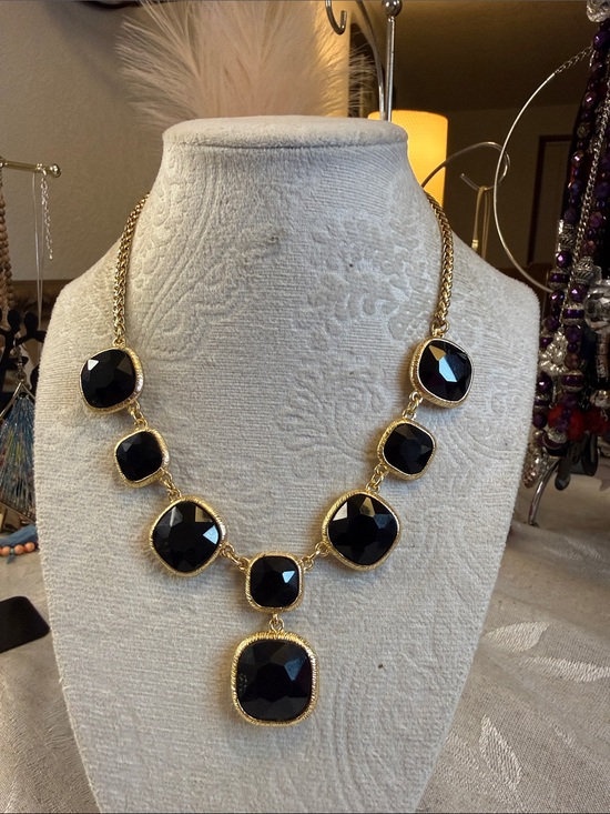 Monet Jewelry - Monet Gold-Tone Necklace with Black Faceted Stones